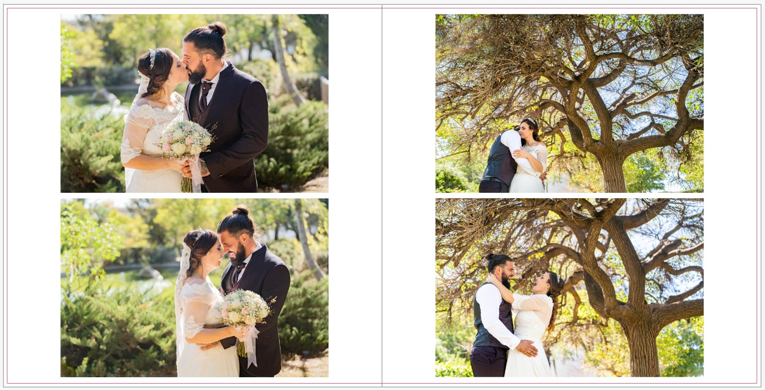 Álbum de boda cuadrado con cuatro fotos