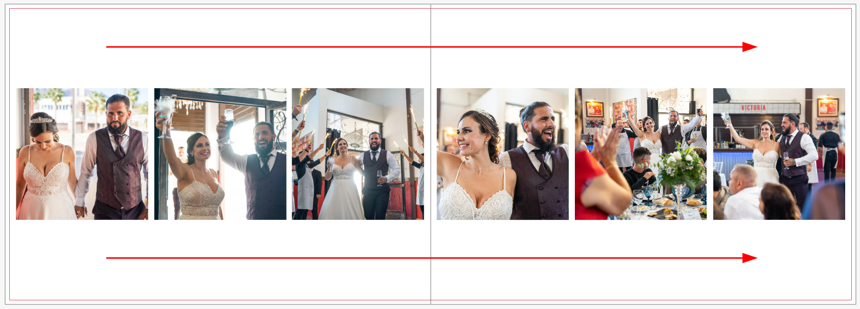 Álbum de boda horizontal con seis fotos