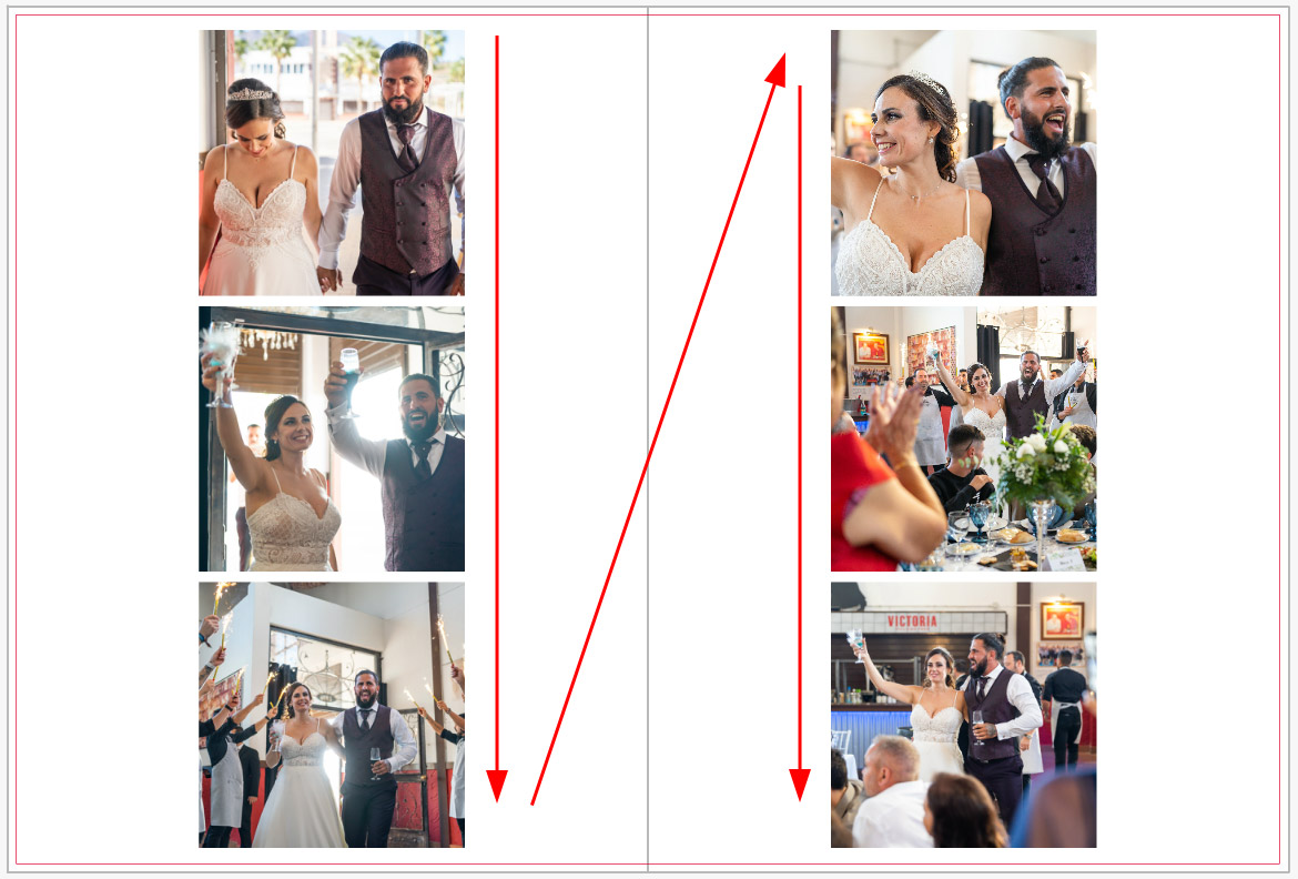 Ejemplo de álbum de boda vertical con 6 fotos