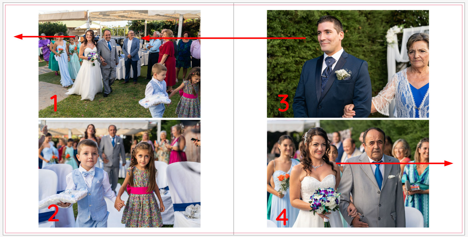 Análisis de orientación de cuerpos y mirada durante el diseño de un álbum de bodas