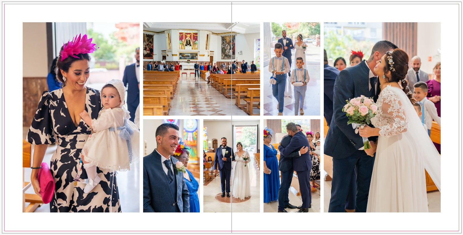 álbum de bodas muestra la entrada a la iglesia