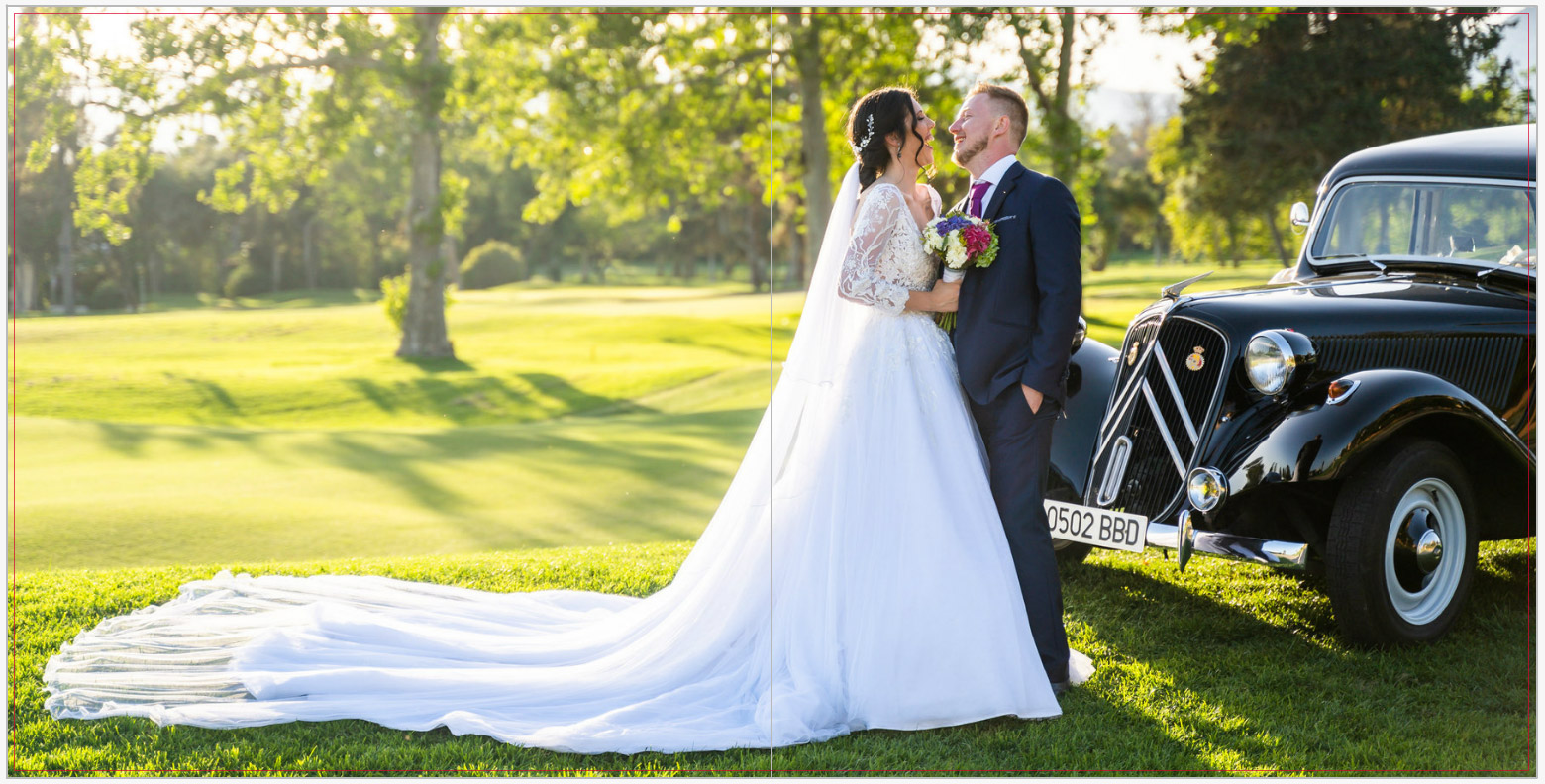 Foto a doble página en un álbum de boda