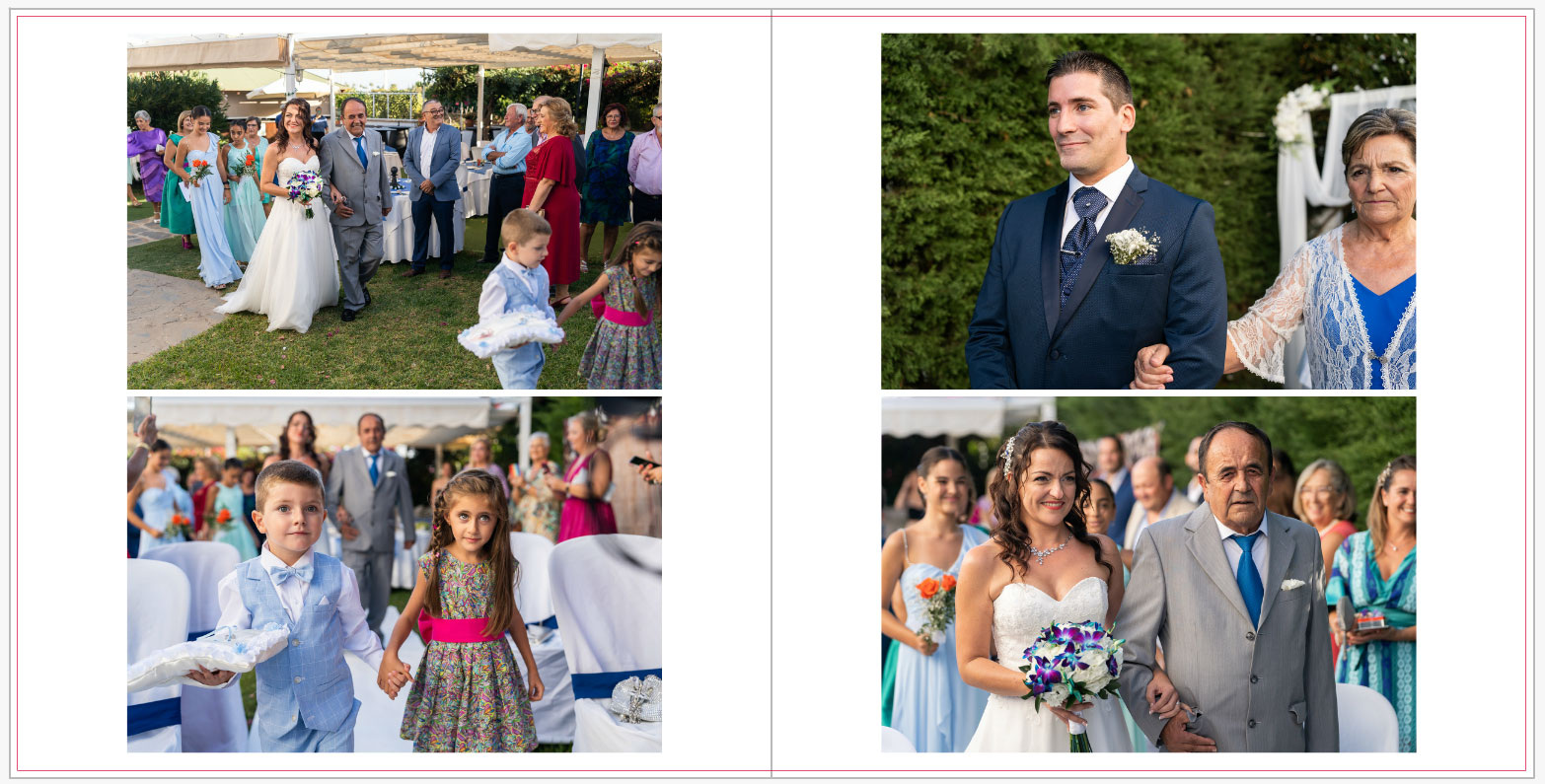 Llegada de la novia a la ceremonia en un álbum de boda