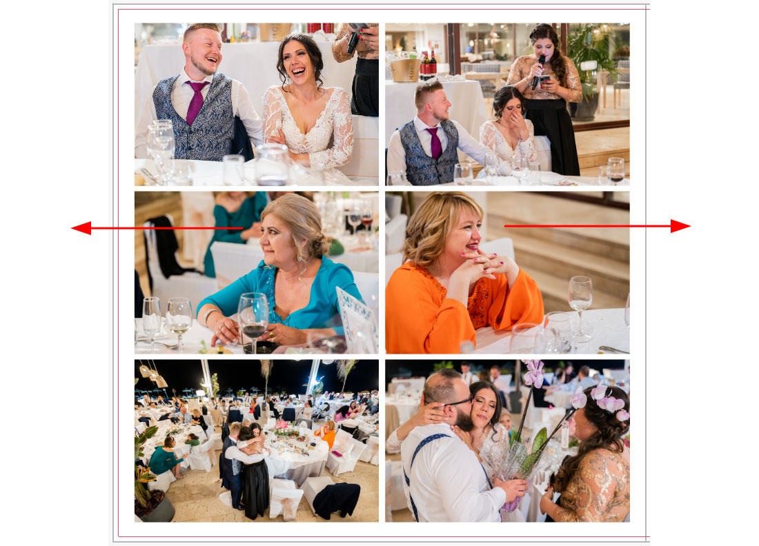 Orientación del cuerpo y la mirada de las personas dentro de un álbum de boda