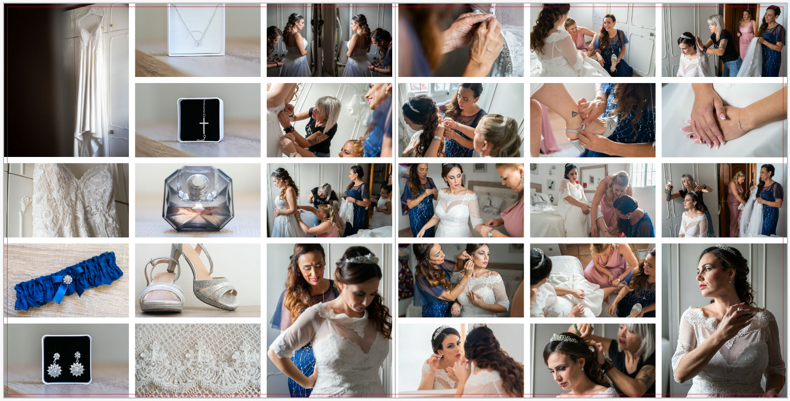 Pliego de un álbum de boda con muchas fotos