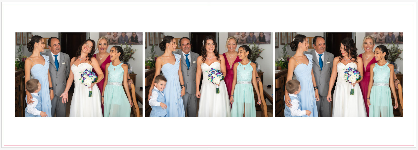El pliegue central de un album de boda cruza ojo de novia